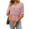 thumbnail image 1 of Womens Summer Tops Short Sleeve Crew Neck Knit Sweaters Pink S, 1 of 7