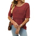 thumbnail image 1 of Womens Summer Tops Short Sleeve Crew Neck Knit Sweaters Red M, 1 of 7