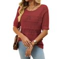 thumbnail image 1 of Womens Summer Tops Short Sleeve Crew Neck Knit Sweaters Red S, 1 of 7