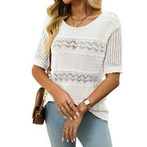 Womens Summer Tops Short Sleeve Crew Neck Knit Sweaters White S