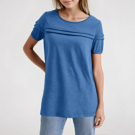 Womens Summer Tops Short Sleeve Crew Neck Shirts Puff Sleeve Casual Tshirts Women's Striped Shirts Short Sleeve Western Womens Short Sleeve Athletic Tops Woman Tees And Shirts Women Long Sleeve Shirt