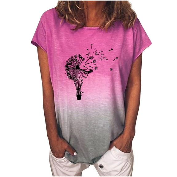Womens Summer Tops Short Sleeve Crewneck Gradient Printing Tunic Tee Tops Blouses Dressy Casual Comfy Basic T Shirts
