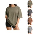thumbnail image 1 of Womens Summer Tops Short Sleeve Crewneck Loose Fit T Shirts for Women Oversized Casual Basic Tee Street Fashion, 1 of 5