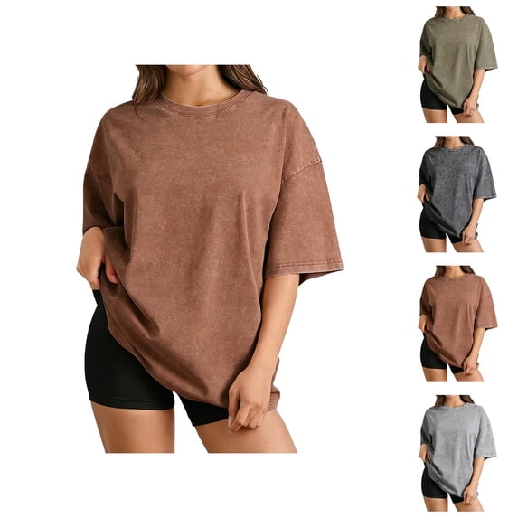 Womens Summer Tops Short Sleeve Crewneck Loose Fit T Shirts for Women Oversized Casual Basic Tee Street Fashion