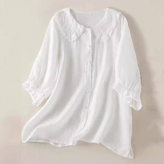 Womens Summer Tops Short Sleeve Lace Pleated Round Necks Workout Tops Tee Shirts - White∣2XL