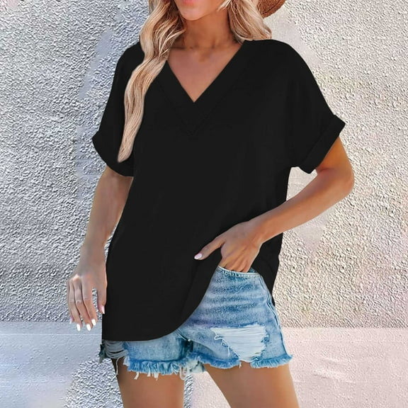 Womens Summer Tops Short Sleeve Shirts 2025 Fashion V Neck Outfits Clothes