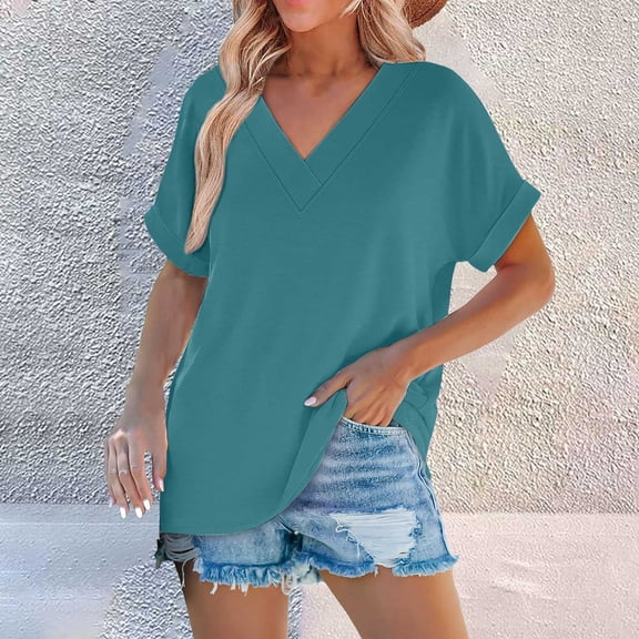 Womens Summer Tops Short Sleeve Shirts 2025 Fashion V Neck Outfits Clothes