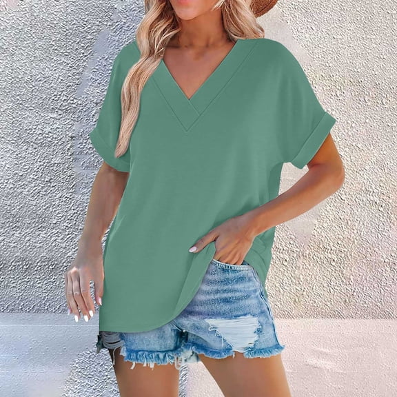 Womens Summer Tops Short Sleeve Shirts 2025 Fashion V Neck Outfits Clothes