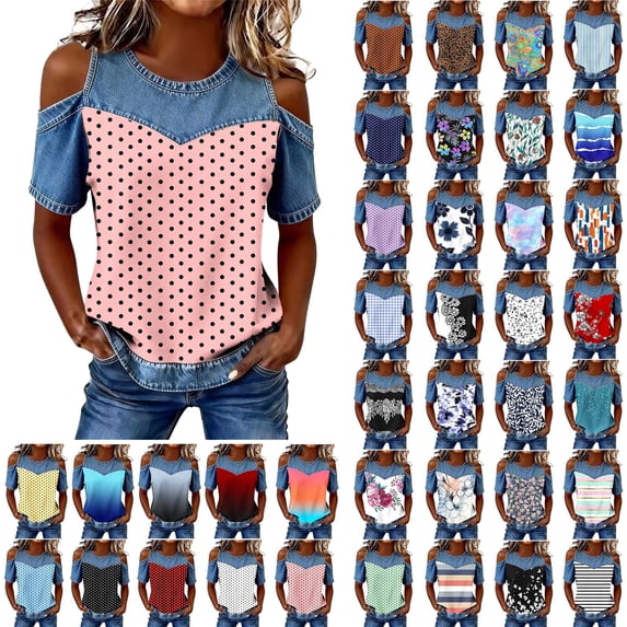 Womens Summer Tops Short Sleeve Shirts Ndbuld Women's Fashion Casual Round Neck Printed Short Sleeve Blouse Loose Spring And Summer Tops Pink L