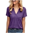 thumbnail image 1 of Womens Summer Tops, Short Sleeve Shirts for Women Casual Loose Fit Solid Color Notch V Neck T-Shirts, 1 of 6