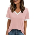 thumbnail image 1 of Womens Summer Tops, Short Sleeve Shirts for Women Fashion Loose Fit Color Patchwork V Neck T-Shirts, 1 of 6