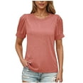 thumbnail image 1 of Womens Summer Tops, Short Sleeve Shirts for Women Fashion Loose Fit Solid Color Pleated Crewneck T-Shirts, 1 of 5