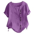 thumbnail image 1 of Womens Summer Tops,Short Sleeve Shirts for Women, Fashion Summer Round Neck Leisure Short Sleeve Solid Buttons Tops,Womens Short Sleeve Tops, 1 of 6