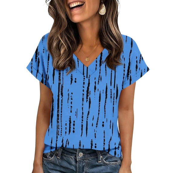 Womens Summer Tops Short Sleeve V Neck Shirts Casual Dressy Summer Blouses Tunic Top