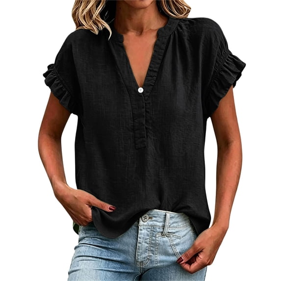 Womens Summer Tops Short Sleeve V Neck Simple Casual Blouse Daily All Match Daily Tops