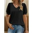 thumbnail image 1 of Womens Summer Tops Short Sleeve V Neck T Shirts Swiss Dot Puff Sleeve Tops Loose Casual Tshirts, 1 of 5