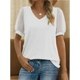 thumbnail image 1 of Womens Summer Tops Short Sleeve V Neck T Shirts Swiss Dot Puff Sleeve Tops Loose Casual Tshirts, 1 of 5