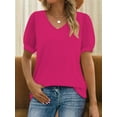 thumbnail image 1 of Womens Summer Tops Short Sleeve V Neck T Shirts Swiss Dot Puff Sleeve Tops Loose Casual Tshirts, 1 of 5