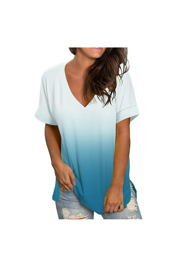 Womens Summer Tops Short Sleeve, Women's V Neck Short Sleeve T Shirts with Pocket Drop Tail Hem Relaxed Fit Tees