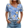 thumbnail image 1 of Womens Summer Tops Short Sleeved Dressy T-Shirts Button Decoration V Neck Shirts Fashion Floral Printing Blouses Casual Loose Pullover Tops, 1 of 5