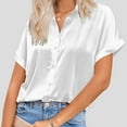 thumbnail image 1 of Womens Summer Tops Silk Button Down Satin Short Sleeve V Neck Casual Work Blouse Summer Shirts for Women White XL, 1 of 5