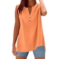 thumbnail image 1 of Womens Summer Tops Sleeveless For Wear Features Button Closure Ideal Plus Size Shirts,Orange,3XL, 1 of 4