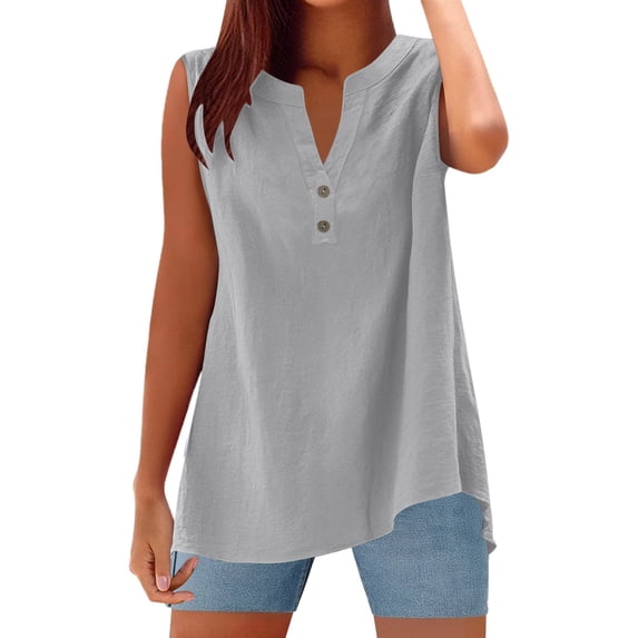 Womens Summer Tops Sleeveless For Wear Features Button Closure Ideal Womens Clothes,Grey,3XL