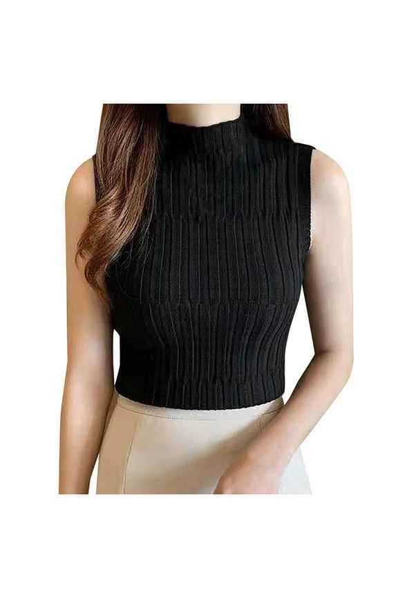 Womens Summer Tops Solid Color Half High Neck Sleeveless Knit Blouse Casual Vest for Women Vacation Tunic Tops