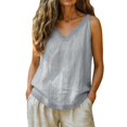 thumbnail image 1 of Womens Summer Tops Solid Color V Neck Lace Patchwork Elegant And Versatile Basic Blue Plus Size Tank Tops for Women, 1 of 7