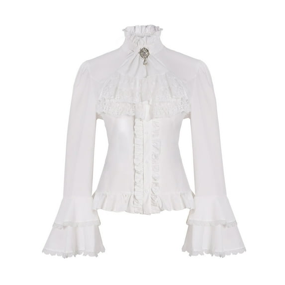 Womens Summer Tops Solid Color Victorian Style Long Sleeved Lotus Ruffles Womens Dressy Casual Shirts,White,XL