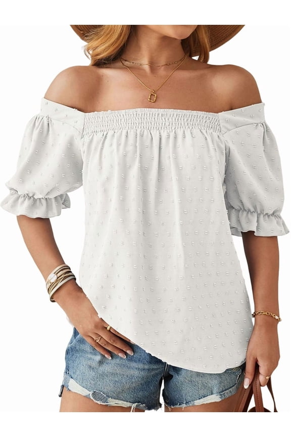 Womens Summer Tops Square Neck Dressy Casual Dots Ruffle Trim Sleeve Cute T Shirts Trendy Clothes White XXL