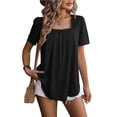 thumbnail image 1 of Womens Summer Tops Square Neck Short Sleeve Tunic Tops T-Shirts S-2XL, 1 of 4