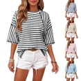 thumbnail image 1 of Womens Summer Tops Striped Color Block Short Sleeve T Shirts Oversized Casual Crewneck Tee Pink S, 1 of 4