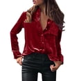 thumbnail image 1 of Womens Summer Tops Stylish Top Blouse Velvet Long Sleeve Solid Color Elegant Shirt Button Pocket Casual Shirt Top Blouses Button Down Shirts, 1 of 6