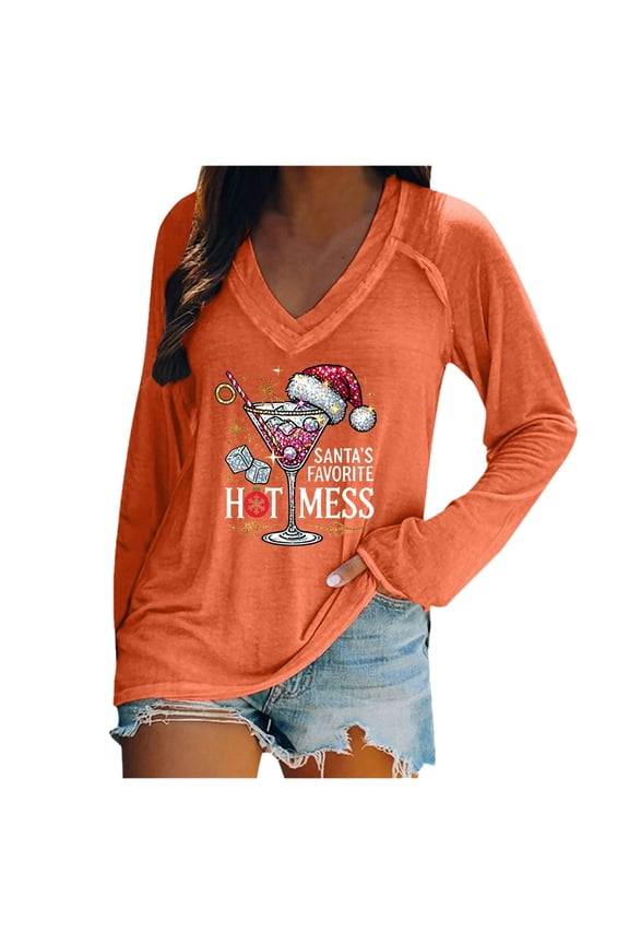 Vetement Femme ete 2025 Santa's Favorite Shirt Funny Santa Shirt Lightweight V Neck T Shirts Women Xmas Loose Women Layering Tees Womens Neck Tops Womens Shirts Short Sleeve Long Sleeve for Tall M