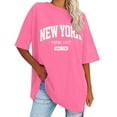 thumbnail image 1 of Womens Summer Tops Sweatshirt Half Sleeved Long Shirt Vintage New York Letter Print Casual Oversized Tshirts for Women Hot Pink XXXL, 1 of 4