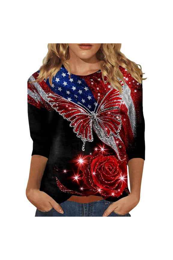 Womens Summer Tops T Shirts Casual Graphic Print Short Sleeve Holiday Celebration Boho Shirts