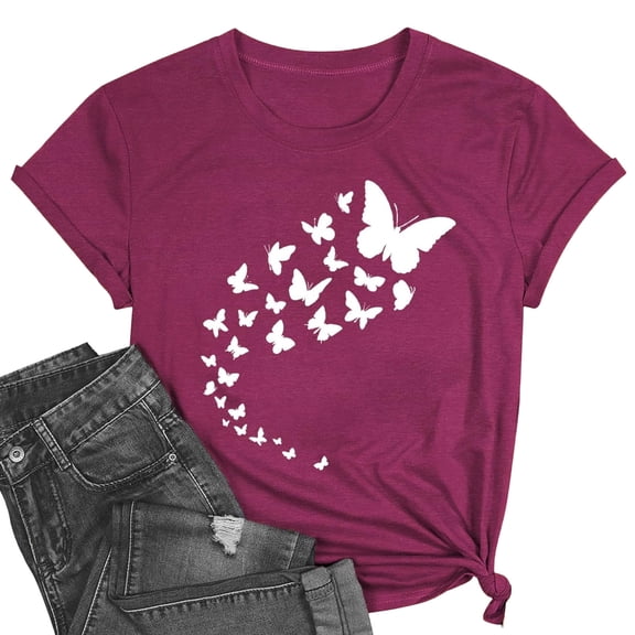 Womens Summer Tops T Shirts Short Sleeve Crewneck Printed Blouse Daily Ladies Tees Women's Clothing