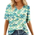 thumbnail image 1 of Womens Summer Tops T Shirts Short Sleeve Elegant Scale Print Crew Neck Blouse Tees, 1 of 4