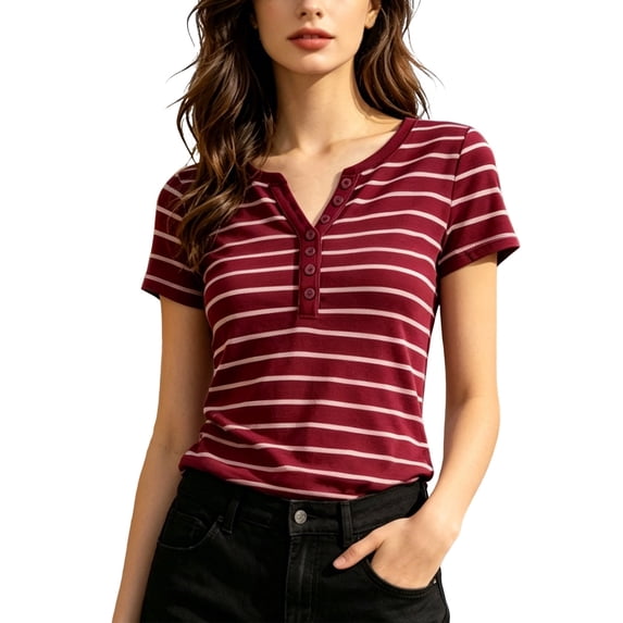 Womens Summer Tops T Shirts Short Sleeve Half Button Front Going Out Shirts