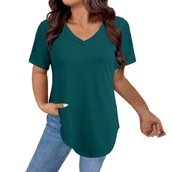Womens Summer Tops T Shirts V Neck Short/Long Sleeve Cotton Tops Tees on Sale