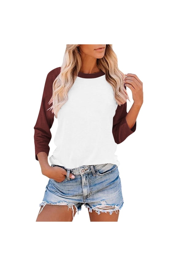 Womens Summer Tops Three Quarter Length Sleeve Tops Casual Crew Neck Raglan Baseball Shirt Basic Tunic Tee Shirts
