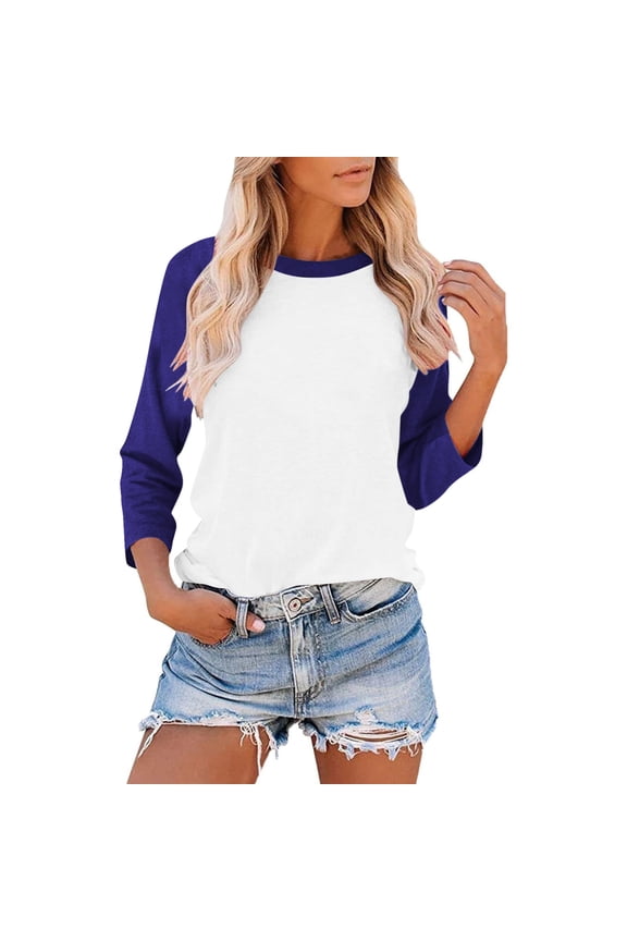 Womens Summer Tops Three Quarter Length Sleeve Tops Casual Crew Neck Raglan Baseball Shirt Basic Tunic Tee Shirts