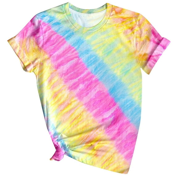 Besolor Womens Tie Dye Shirts Trendy Crewneck Short Sleeve Summer Tunic Tops Casual Going out Vacation Blouse Tees
