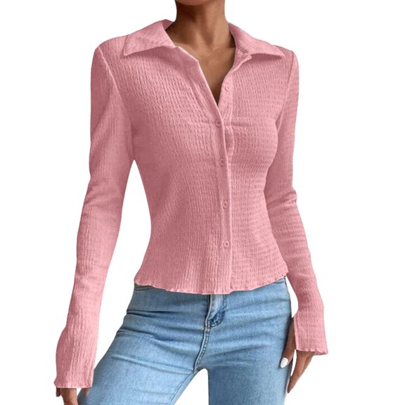 Womens Summer Tops, Tops for Women Trendy, Stylish Women Shirts Long Sleeve Button Down Casual Shacket Fashionable Oversized Tops for Everyday Wear