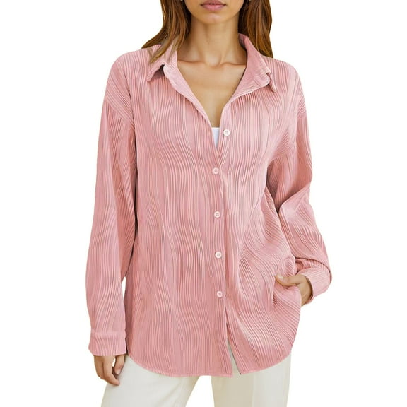 Womens Summer Tops, Tops for Women Trendy, Women's Casual Long Sleeve Shirt Jacquard Elegant Blouse for Daily Comfortable Spring Summer Fall Wear