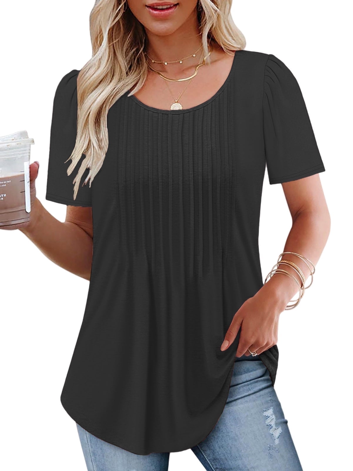 Womens Summer Tops Trendy Scoop Neck T Shirts Casual Short Sleeve Tunic ...