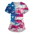 thumbnail image 1 of Womens Summer Tops Trendy, Scrubs For Women Tops 4Th Of July Plus Size V Neck Short Sleeve Workwear With Pockets Red White And Royal Blue American Flag Top Pants Shirt Outfit (M, Sky Blue) ZMTing, 1 of 3