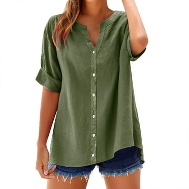 Womens Summer Tops Trendy Texture Button Down Shirts Solid Color Rolled Short Sleeve Tshirts Dressy Casual Tunic Holiday Going Out Clothes