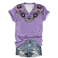 thumbnail image 1 of Womens Summer Tops V Neck Purple Floral Printed Casual T Shirts Short Sleeve Blouses for Women, 1 of 3